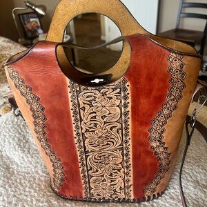 Hand-Tooled Leather Tote Bag in Brown